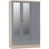 Nevada 3 Door 2 Drawer Wardrobe Grey Gloss/Light Oak Effect Veneer